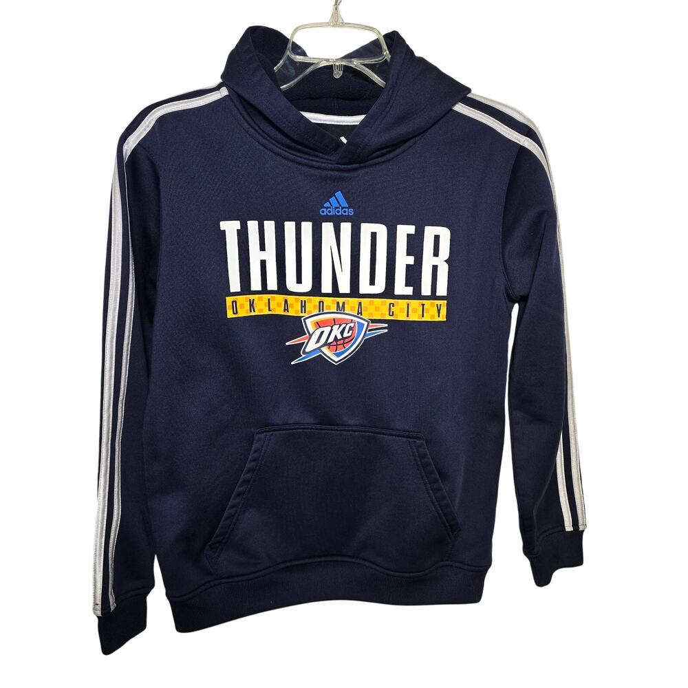 OKC Thunder Graphic Logo Adidas Basketball NBA Blue Hoodie Youth Large 14-16 EUC